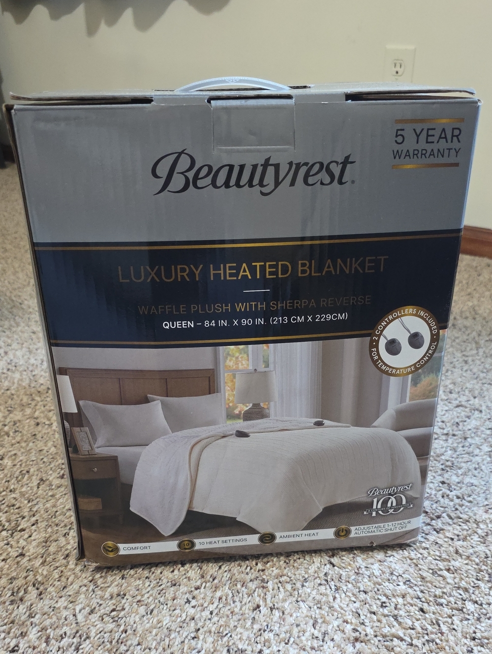 Beautyrest Queen Luxury Heated Blanket - White Whisper Waffle Plush